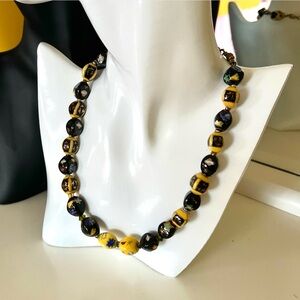 🎁Glass Bead Statement Necklace•Vintage Artisan•Chinese Lantern•Black & Yellow